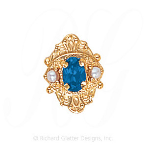 GS467 BT/PL - 14 Karat Gold Slide with Blue Topaz center and Pearl accents 